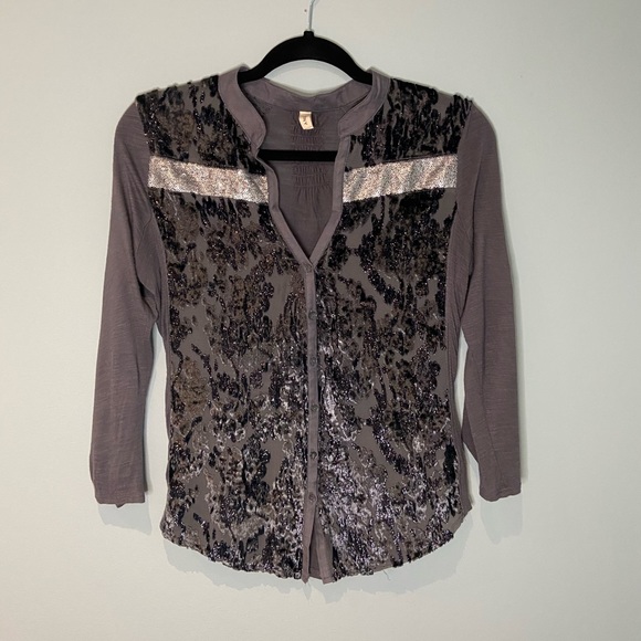 Anthro TINY Broadleaf Forest Burnout Velvet Top, S - Picture 2 of 11